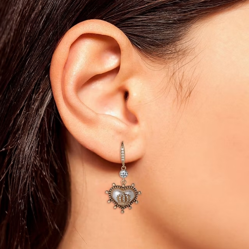 Juicy Couture Gold Crystal Crown Heart Drop Earrings - Picture 4 of 8
